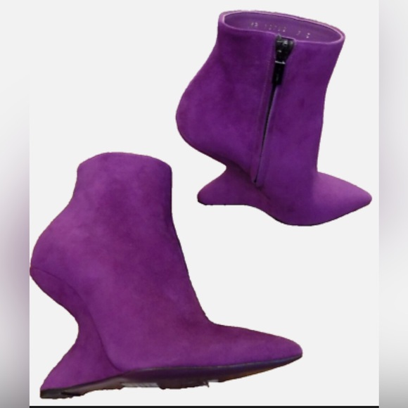 Salvatore Ferragamo Shoes - Salvatore Ferragamo Bolgheri Violet Suede Cut-Out Retro Wedge Bootie